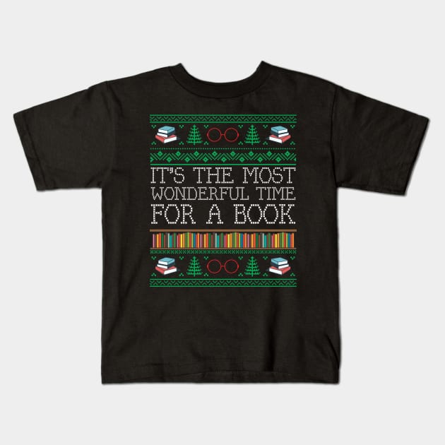 Books Reading Librarian Teacher Book Lovers Ugly Christmas Kids T-Shirt by mrsmitful01